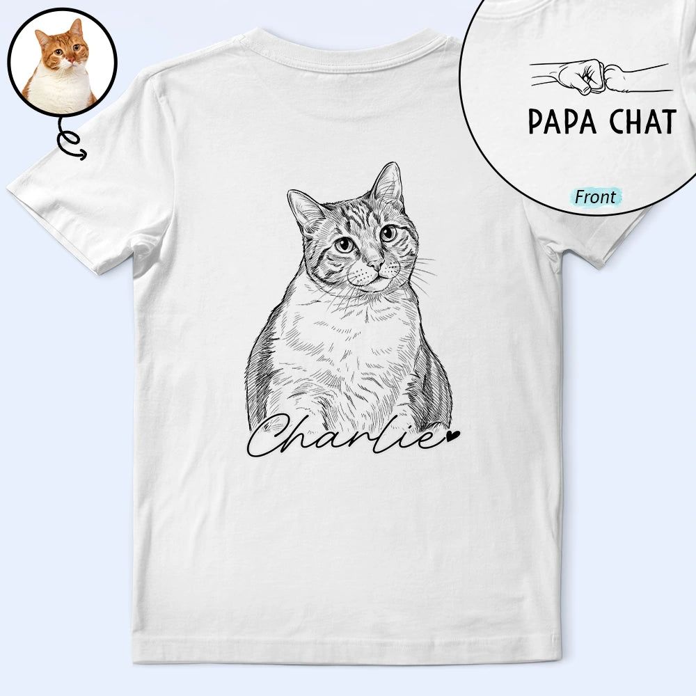 Photo Personnalisée Croquis Au Crayon Photo Personnalisée Croquis Au Crayon Papa Chat Papa Chien Mama Chat Mama Chien - T-Shirt Personnalisé