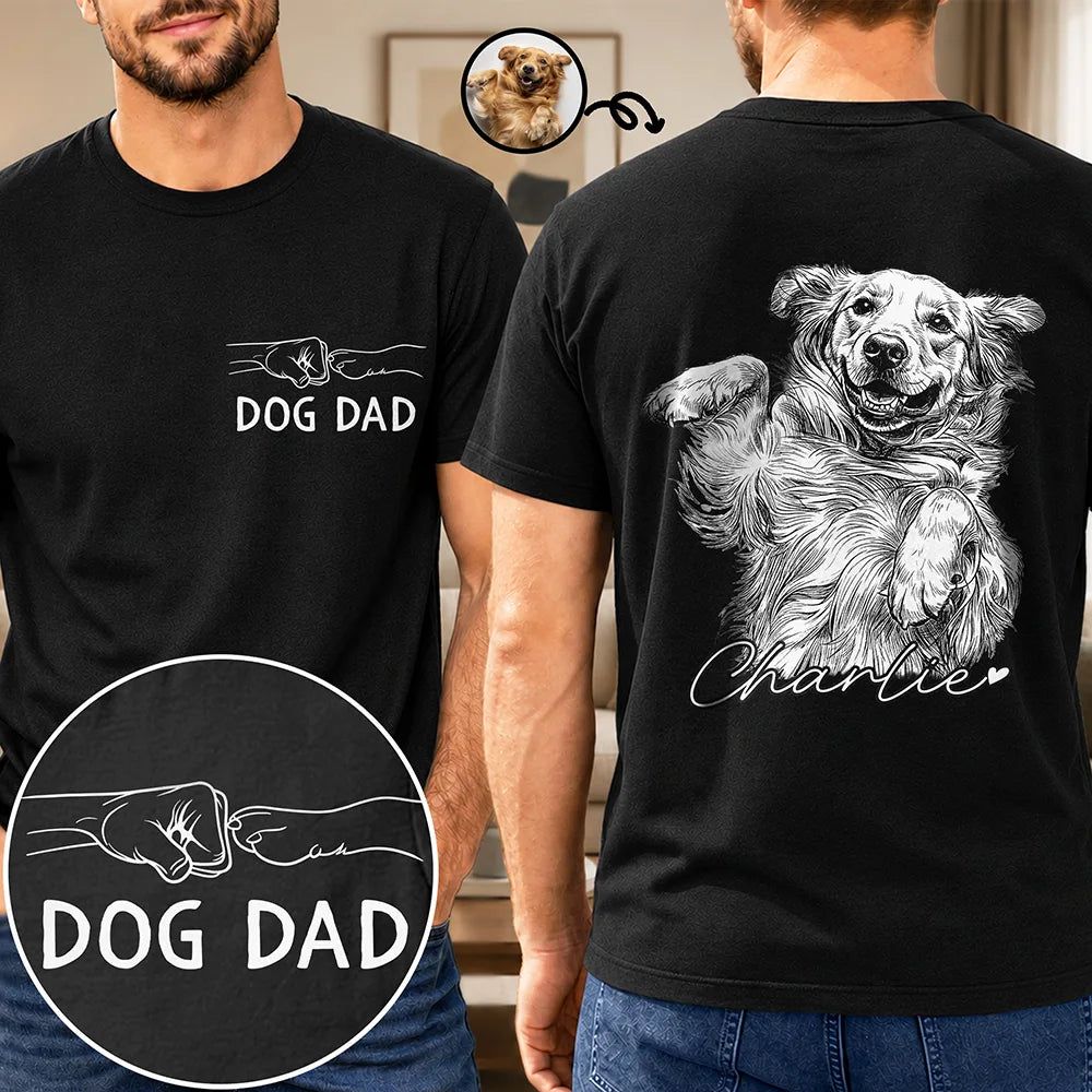 Custom Photo White Pencil Sketch Art Dog Dad Dog Mom Hand Punch - Personalized T Shirt