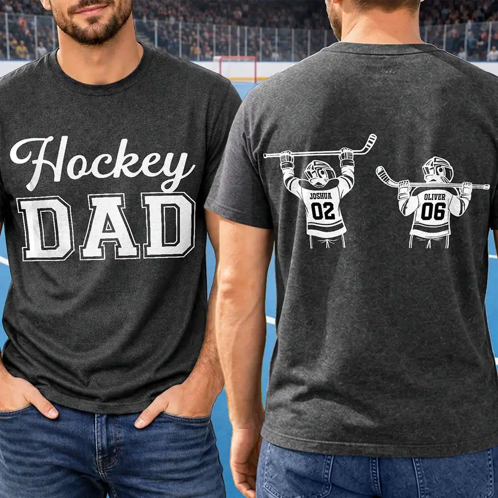 Hockey Dad Papa Kids Backside Line Art - Personalized T Shirt