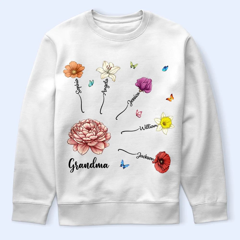 Grandma Mom Birth Month Flower Blooming In Love - Personalized T Shirt