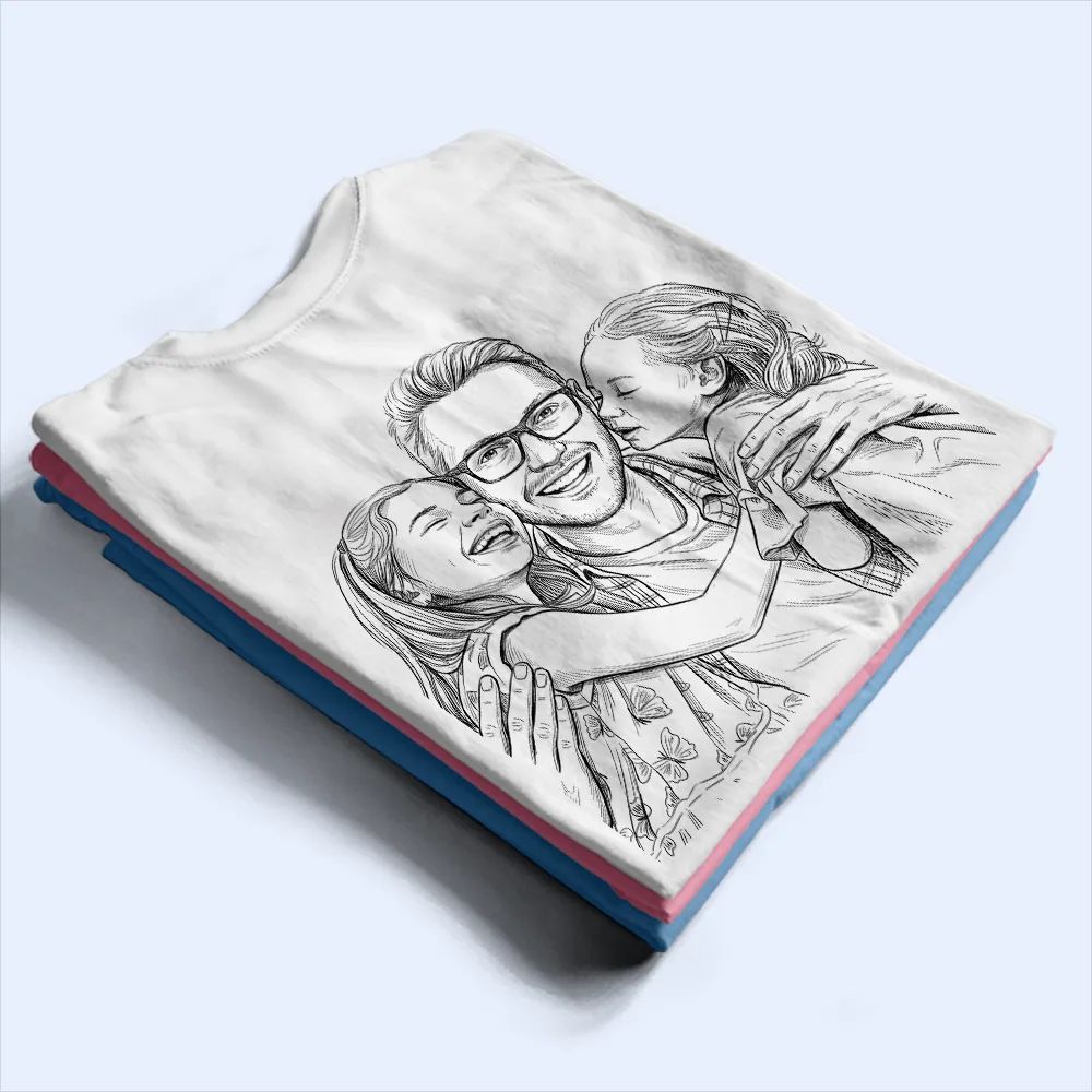 Photo Personnalisée Croquis Au Crayon Photo Personnalisée Croquis Au Crayon Juste Un Papa Et Sa Fille - T-Shirt Personnalisé