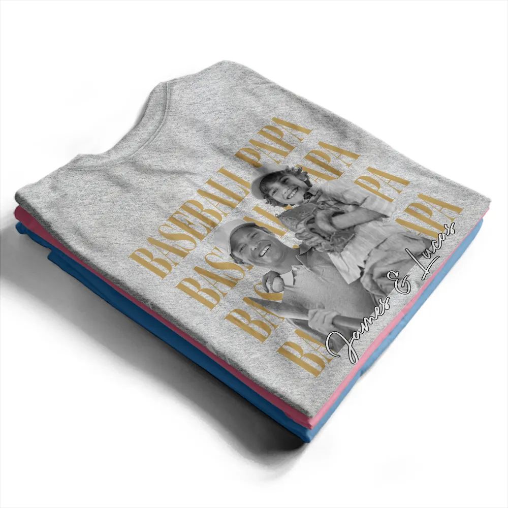 Custom Photo Baseball Dad Vintage Hit And Steal - Personalized T Shirt