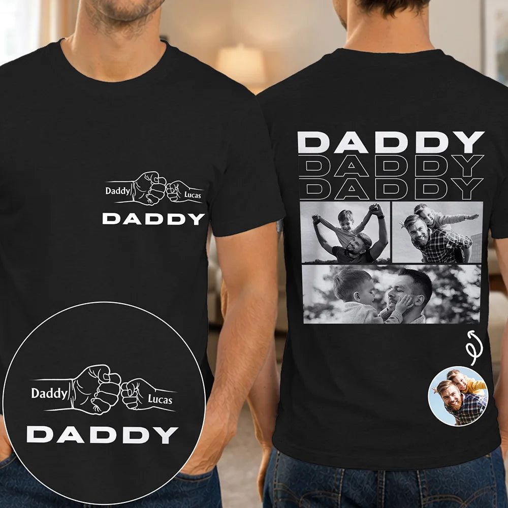 Custom Photo Fist Bumps Dad Grandpa Title - Personalized T Shirt