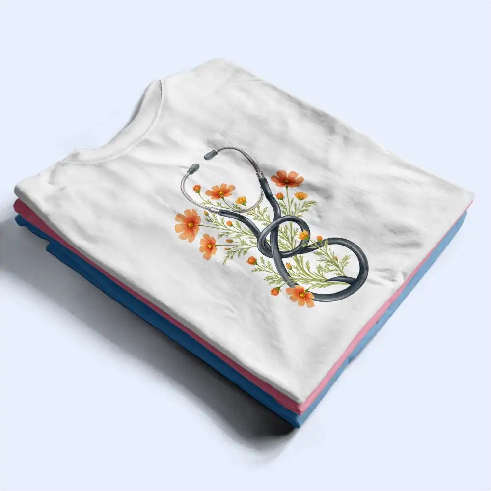 Birth Month Flower Stethoscope Nurse - Personalized T Shirt