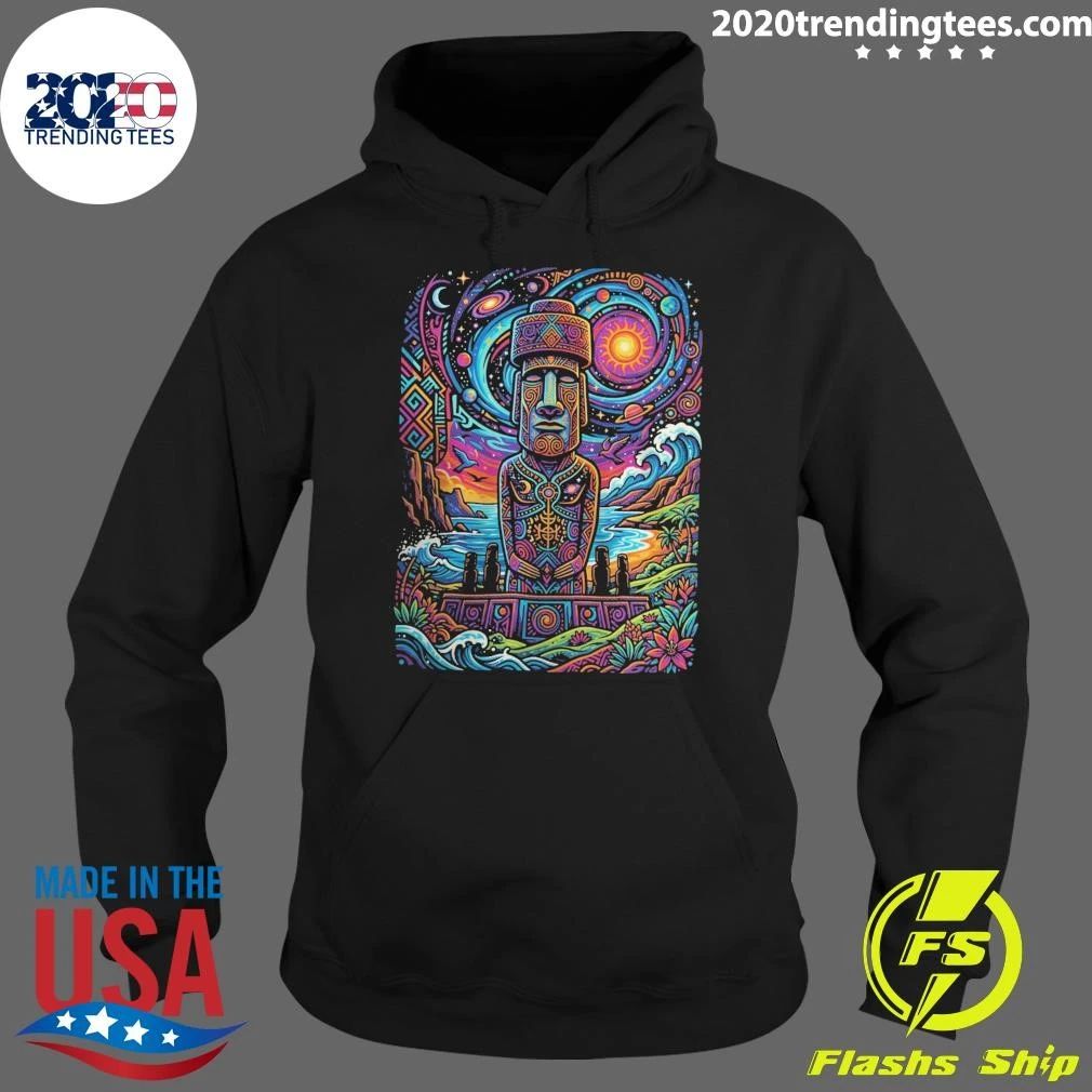 Psychedelic Moai Statue Easter Island Graphic Tee Shirt