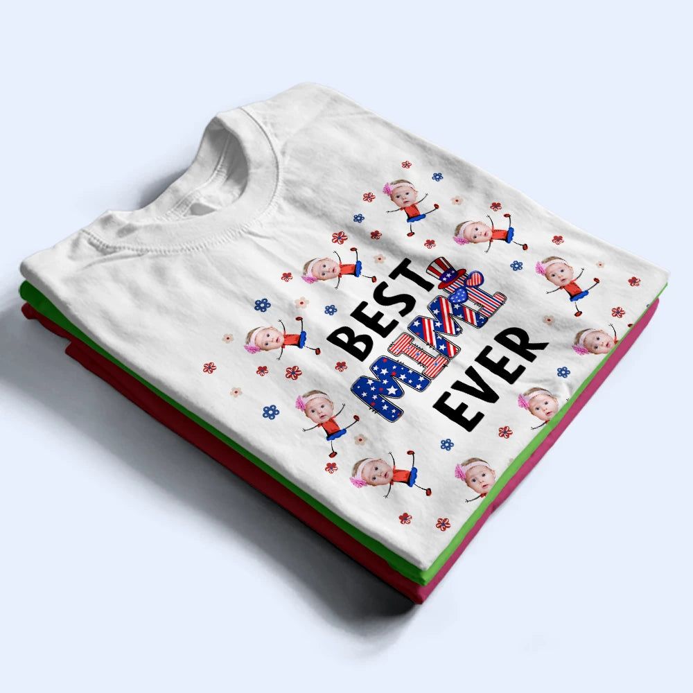 Custom Photo Stars & Stripes Best Dad Mom Grandpa Grandma Ever - Personalized T Shirt