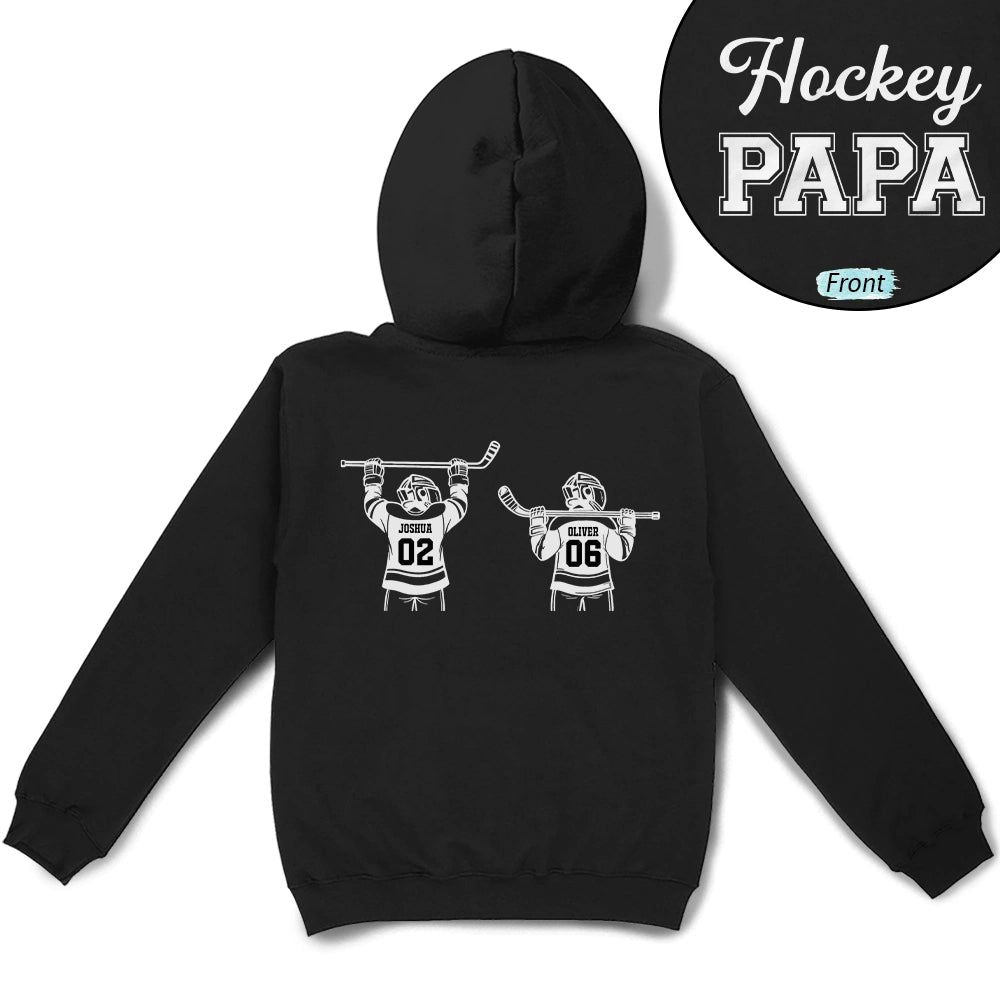 Hockey Dad Papa Kids Backside Line Art - Personalized T Shirt