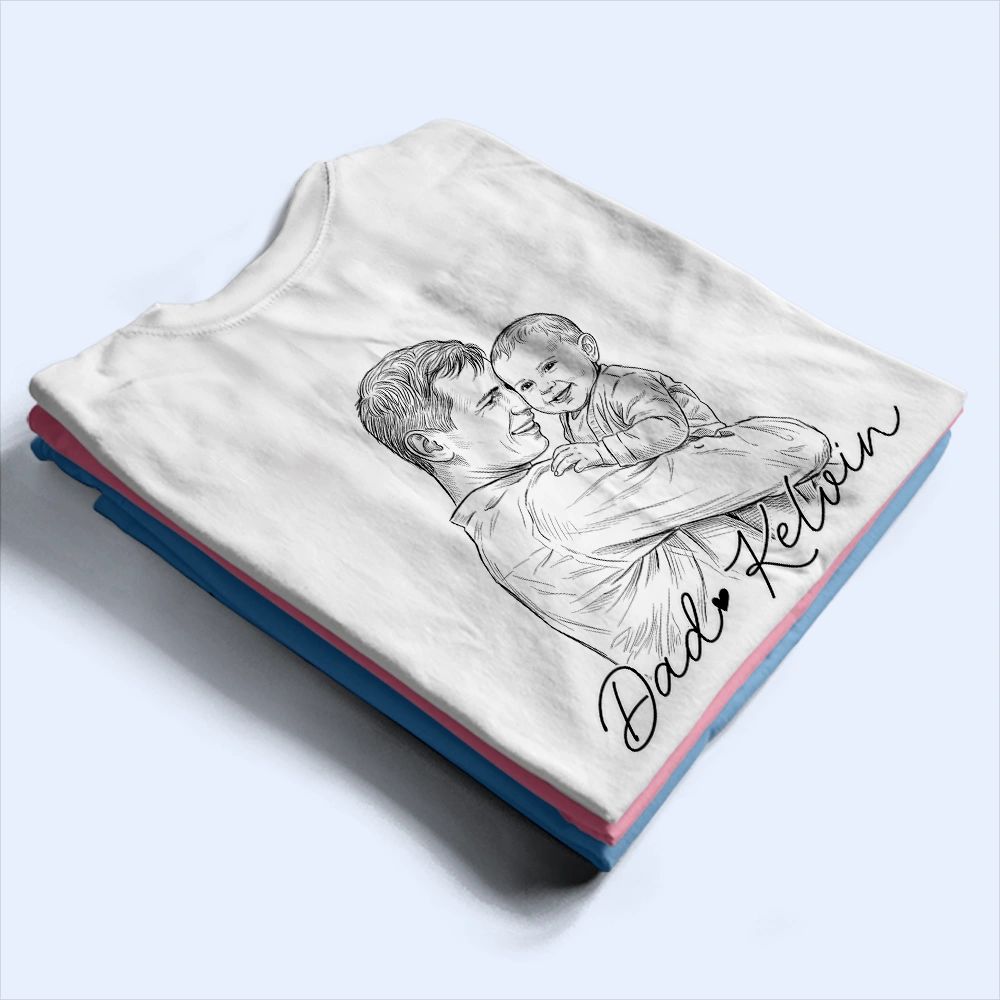 Custom Photo Pencil Sketch Our First Father's Day Together - Personalized T Shirt