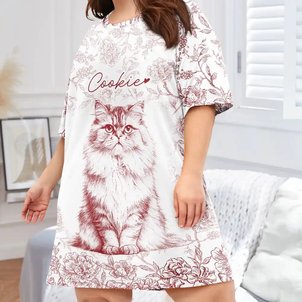 Custom Photo Pencil Sketch Mom Grandma Pet Portrait - Personalized Women's Sleep Tee