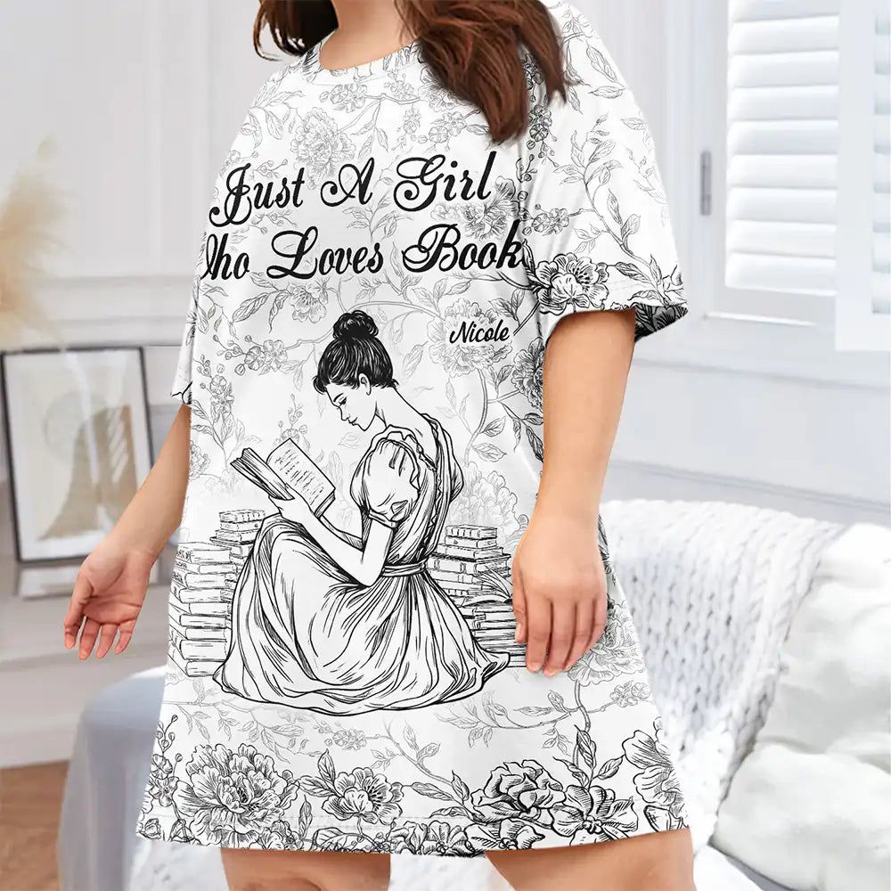 Chinoiserie Toile Just A Girl Who Loves Books - Personalized Women's Sleep Tee