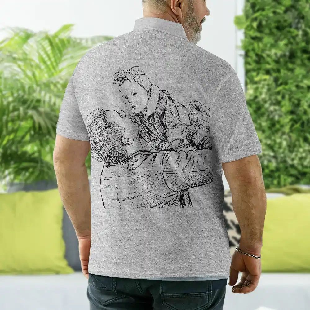 Custom Photo Pencil Sketch Just A Dad And His Girl - Personalized Polo Shirt