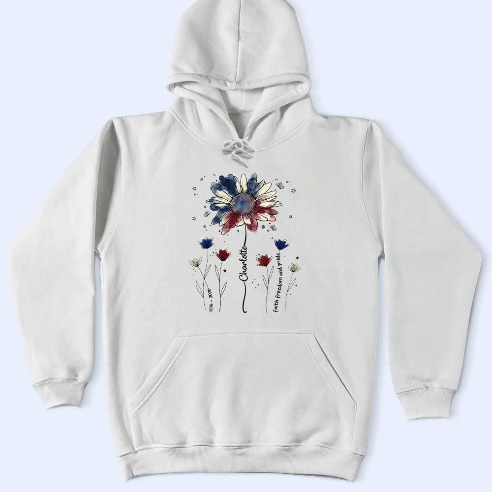 Patriotic Birth Flower Faith Freedom Pride - Personalized T Shirt