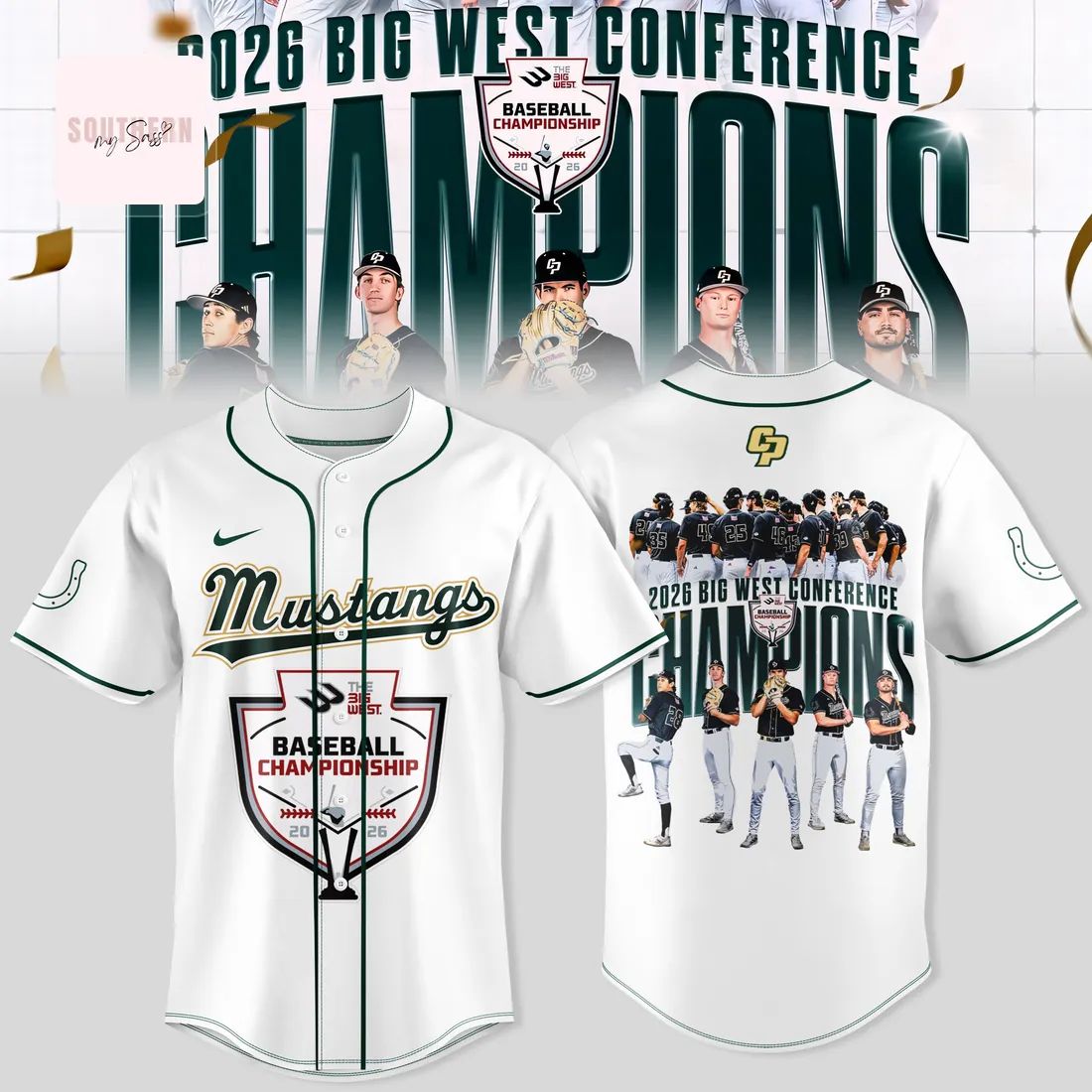 Cal Poly Mustangs 2026 Big West Conference Champions Commemorative Baseball Jersey