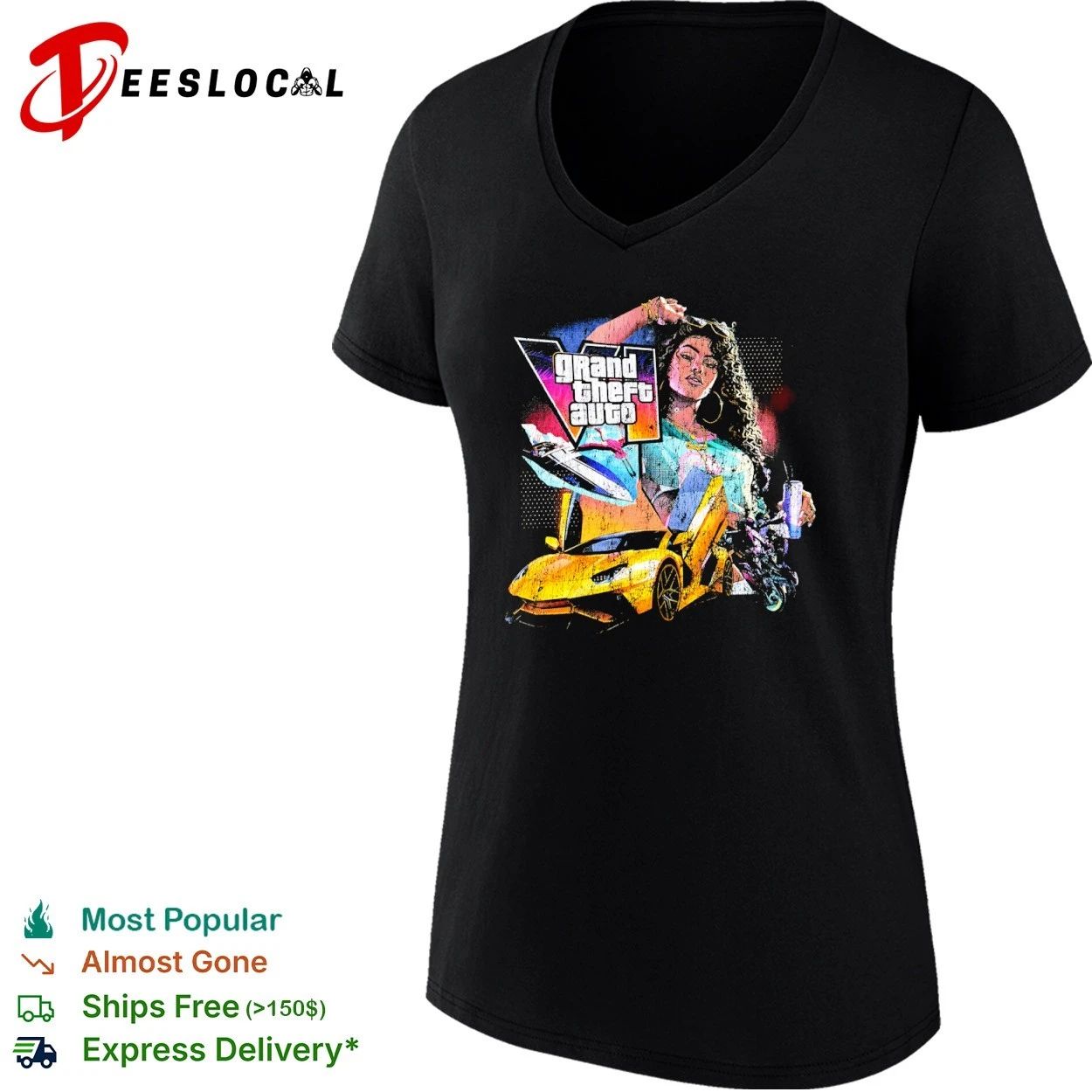 Grand Theft Auto VI Woman with Sports Car and Flamingo T-shirt