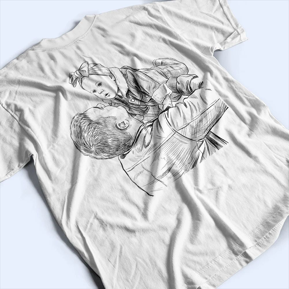 Custom Photo Pencil Sketch Dad Tshirt With Kid's Name, First Time Dad - Personalized T Shirt
