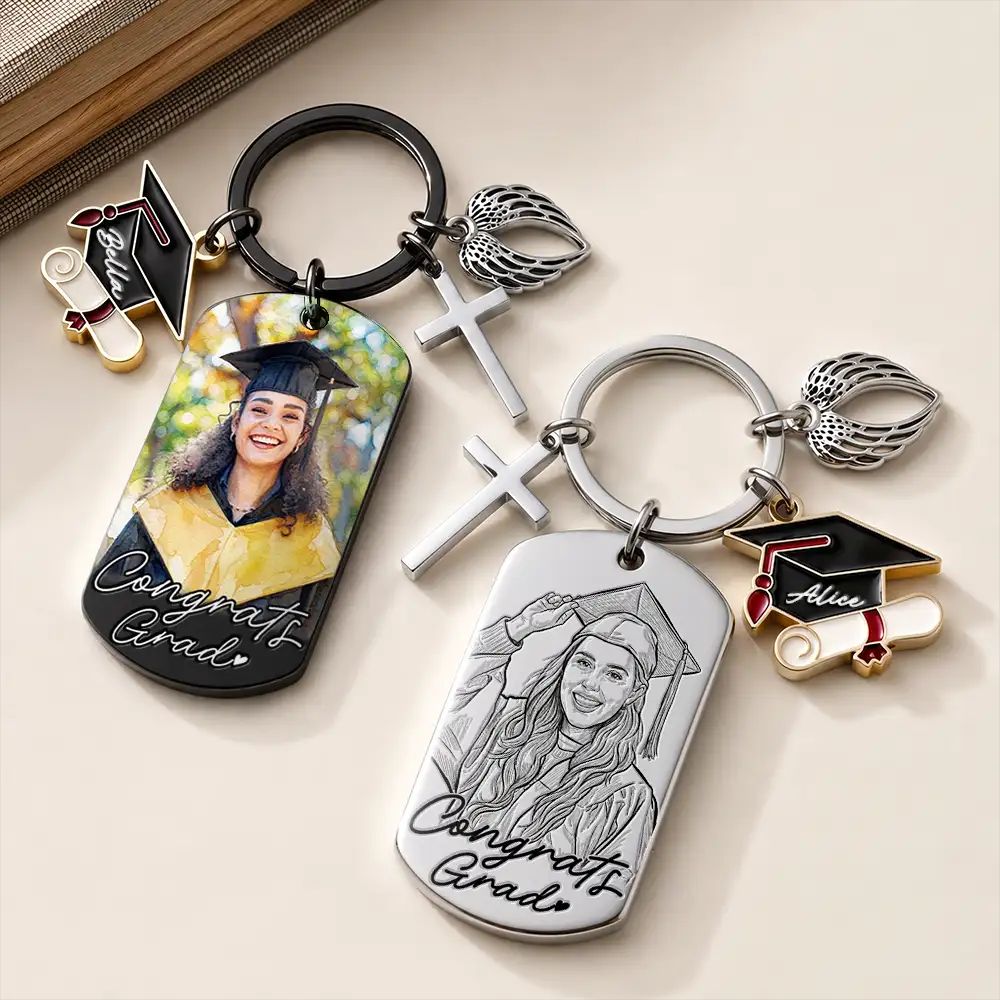 Custom Photo Congrats Grad - Personalized Stainless Steel Keychain