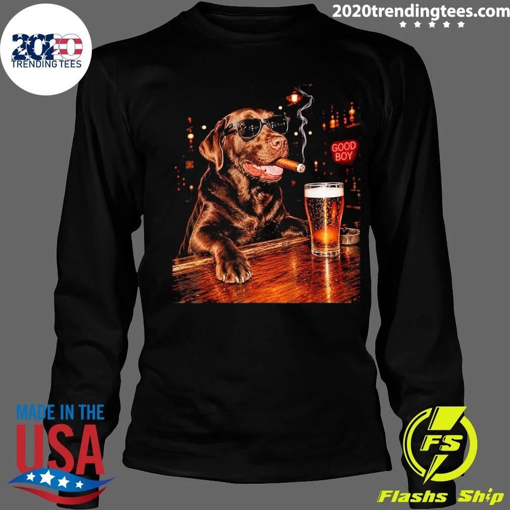 Silly Chocolate Labrador Retriever Drinking Beer Cigar Dog Good Boy Shirt