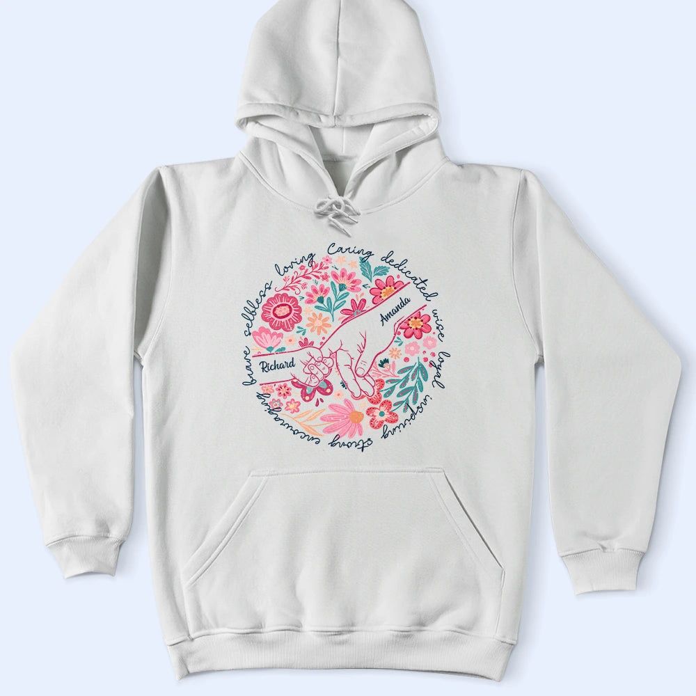 Boho Floral Hand In Hand Grandma Mom - Personalized T Shirt