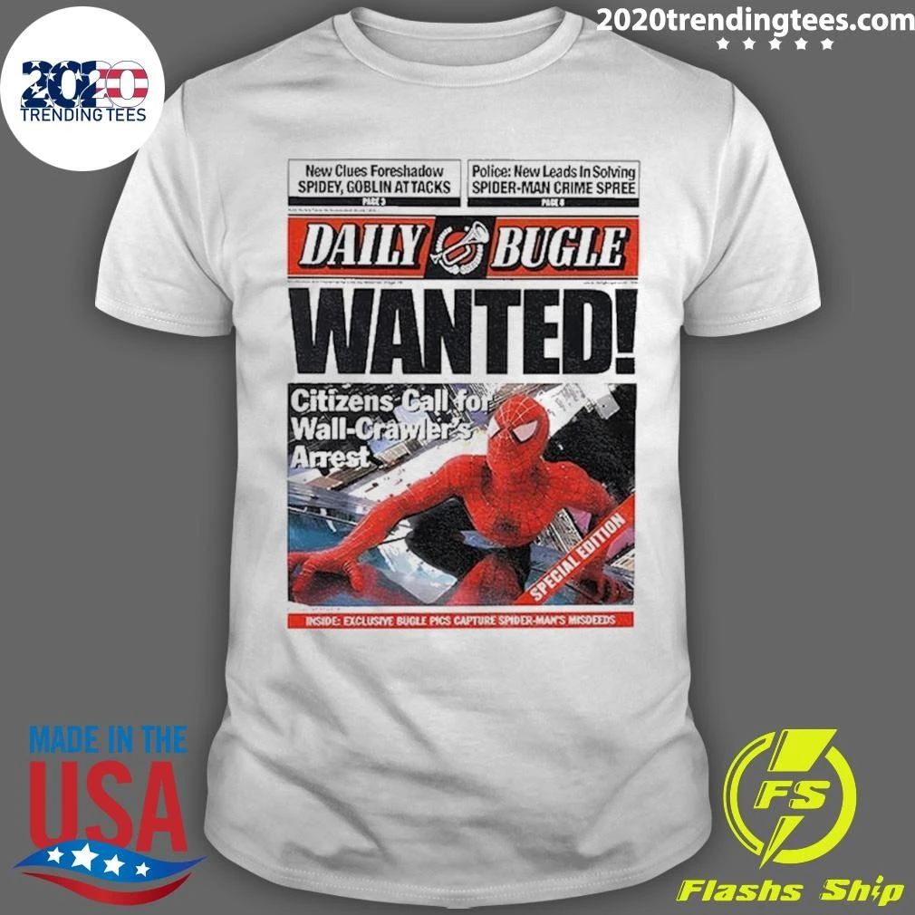 Spiderman Daily Bugle Wanted Newspaper Prop Replica Shirt