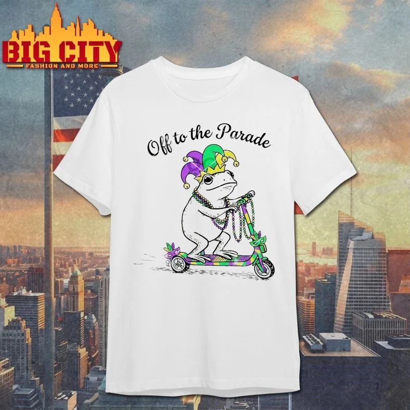 Off To The Parade Mardi Gras Frog On Scooter T-shirt