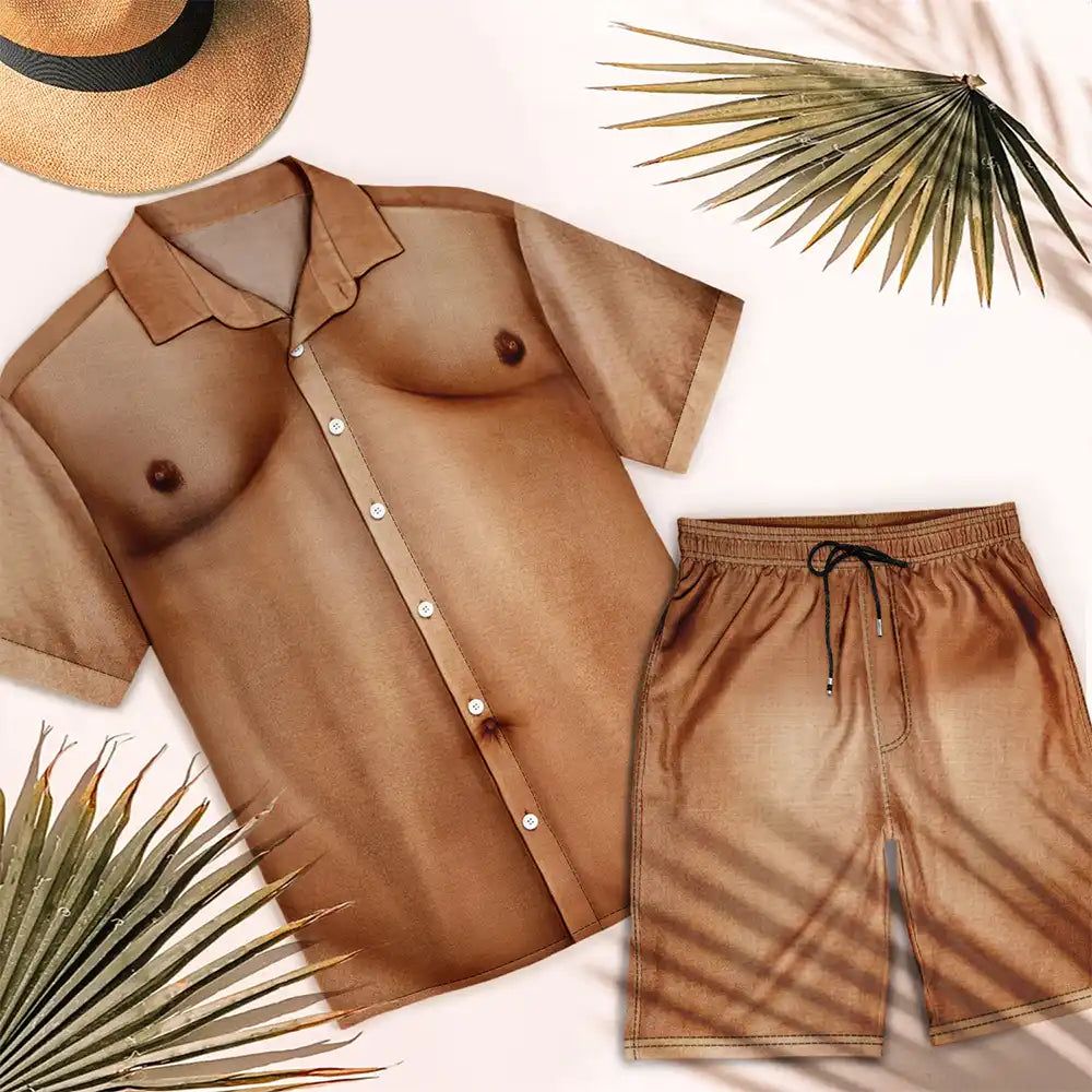 Funny 3D Hairy Body Swimsuit - Personalized Hawaii Set Shirt And Shorts
