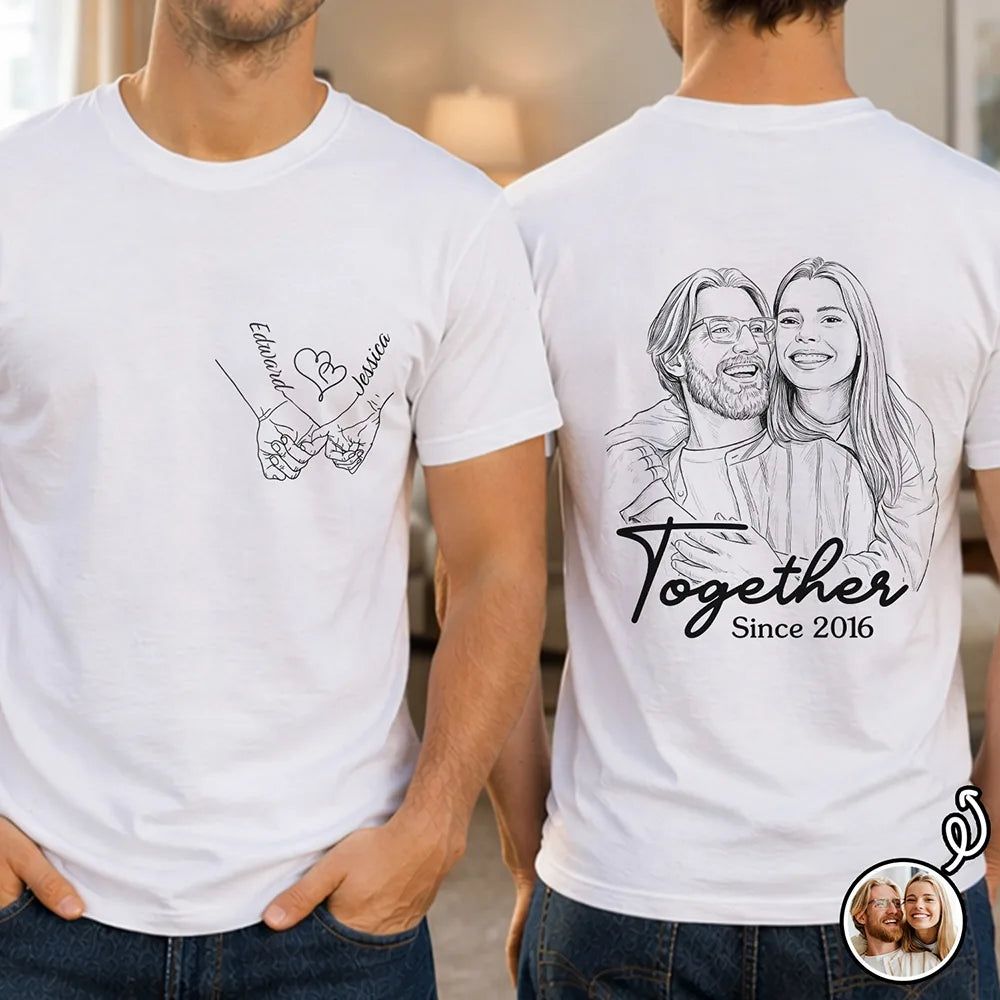 Custom Photo Pencil Sketch Together Since Couple - Personalized T Shirt