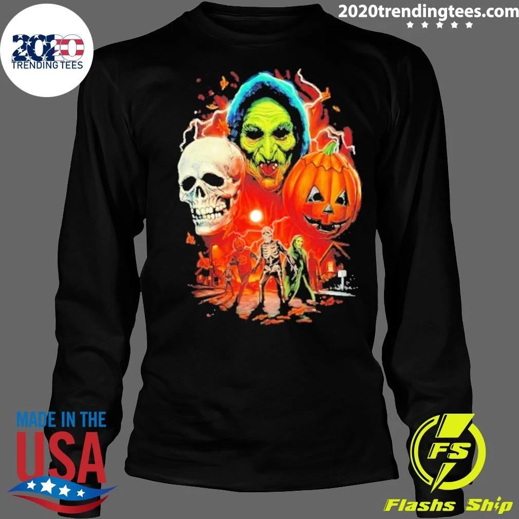 Halloween Mischief Silver Skull And Pumpkin Shirt