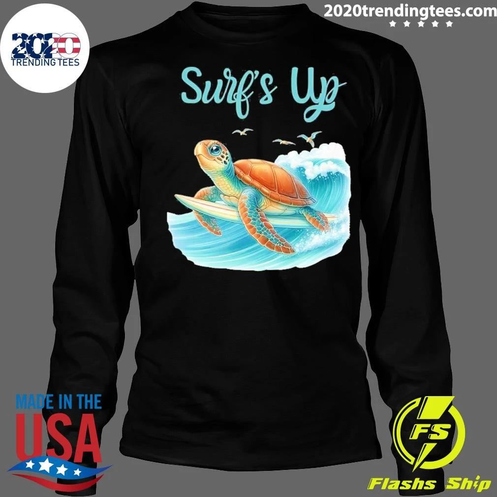 Surf’s Up Turtle Riding Surfboard On Big Wave Shirt