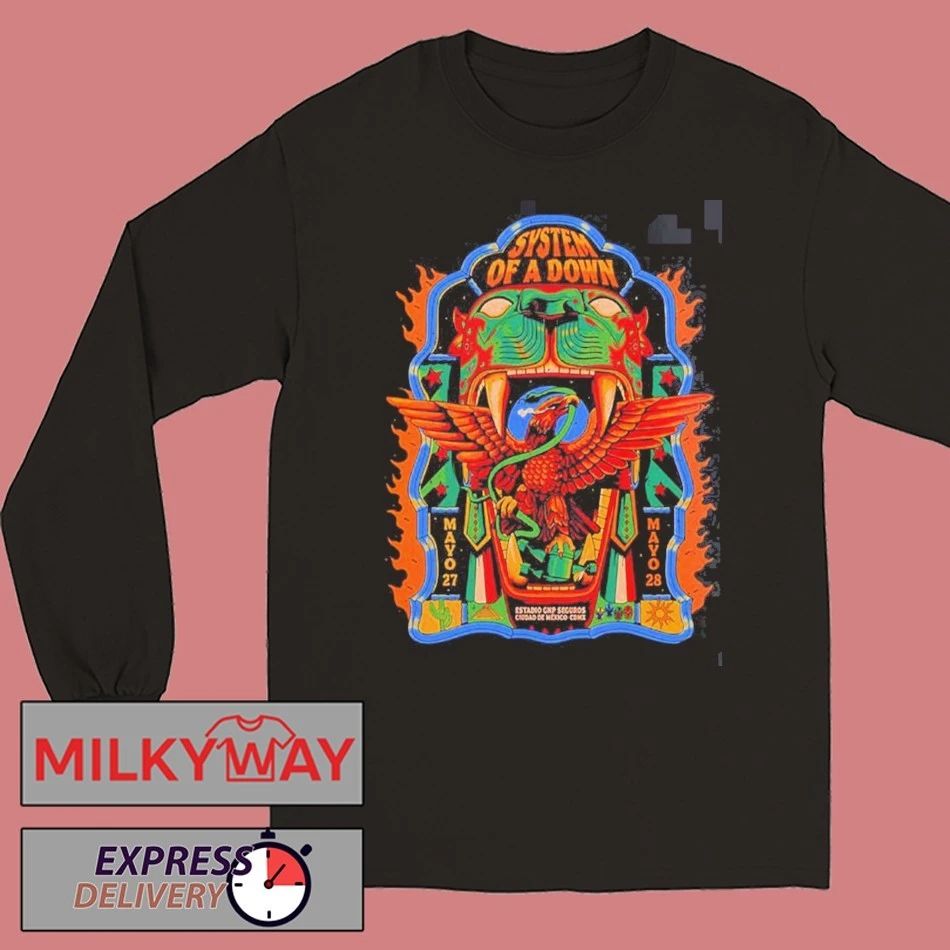 System Of A Down CDMX Mexico 2026 Merch De Jonas Santos At Estadio GNP Seguros On 27 And 28 May 2026 Two Sided T-Shirt