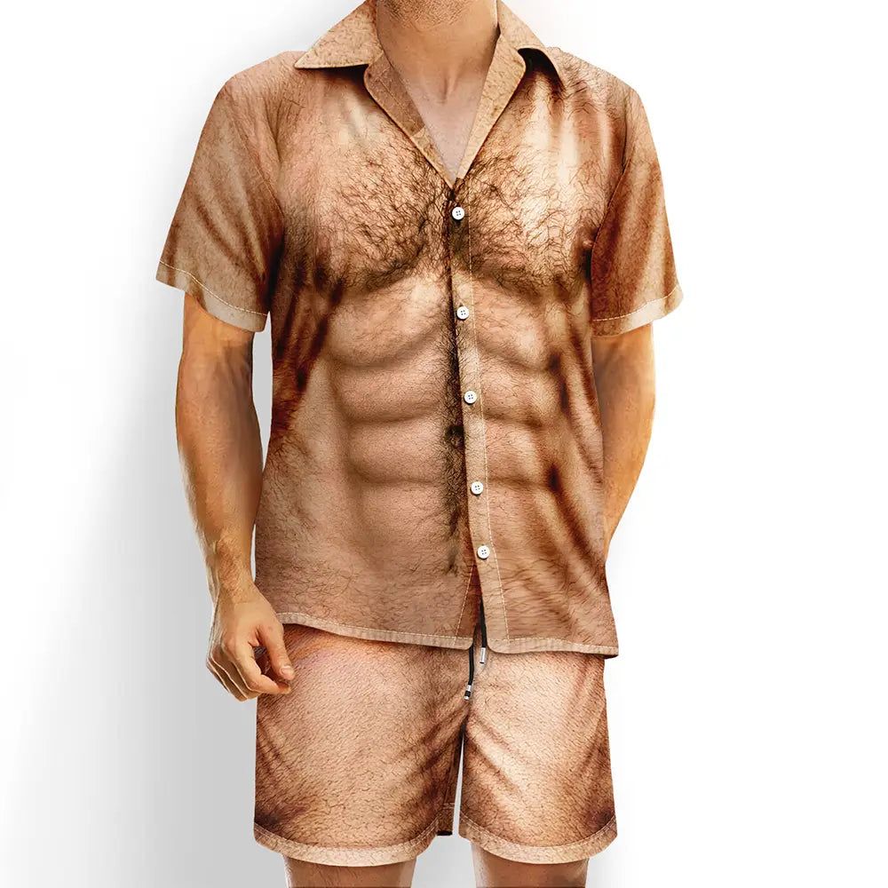 Funny 3D Hairy Body Swimsuit - Personalized Hawaii Set Shirt And Shorts