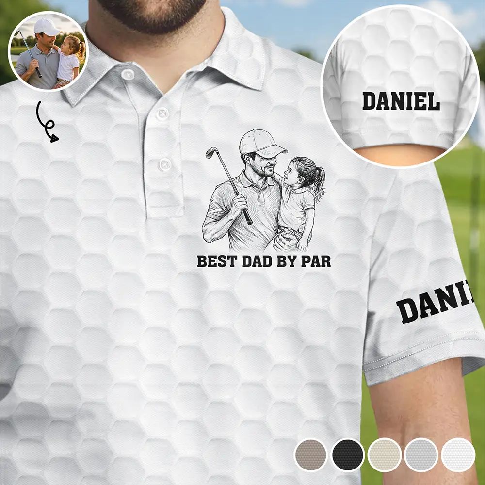 Custom Photo Pencil Sketch Best Dad Grandpa By Par - Personalized Polo Shirt