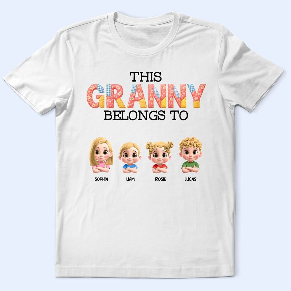 This Grandma Belongs To Kids Faux Patchwork - Personalized T Shirt