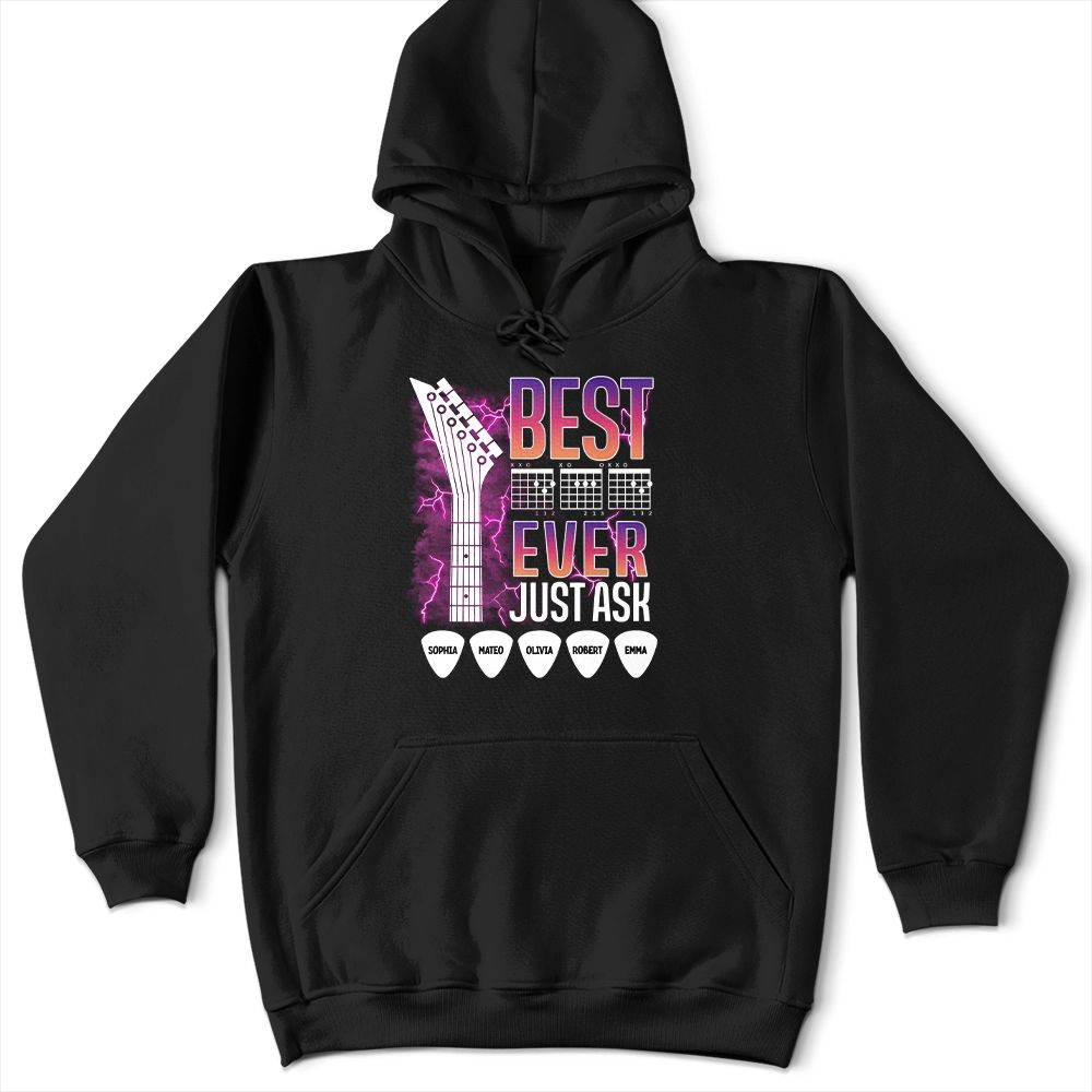 Best Dad Ever Guitar Headstock Custom Kid Names - Personalized T Shirt