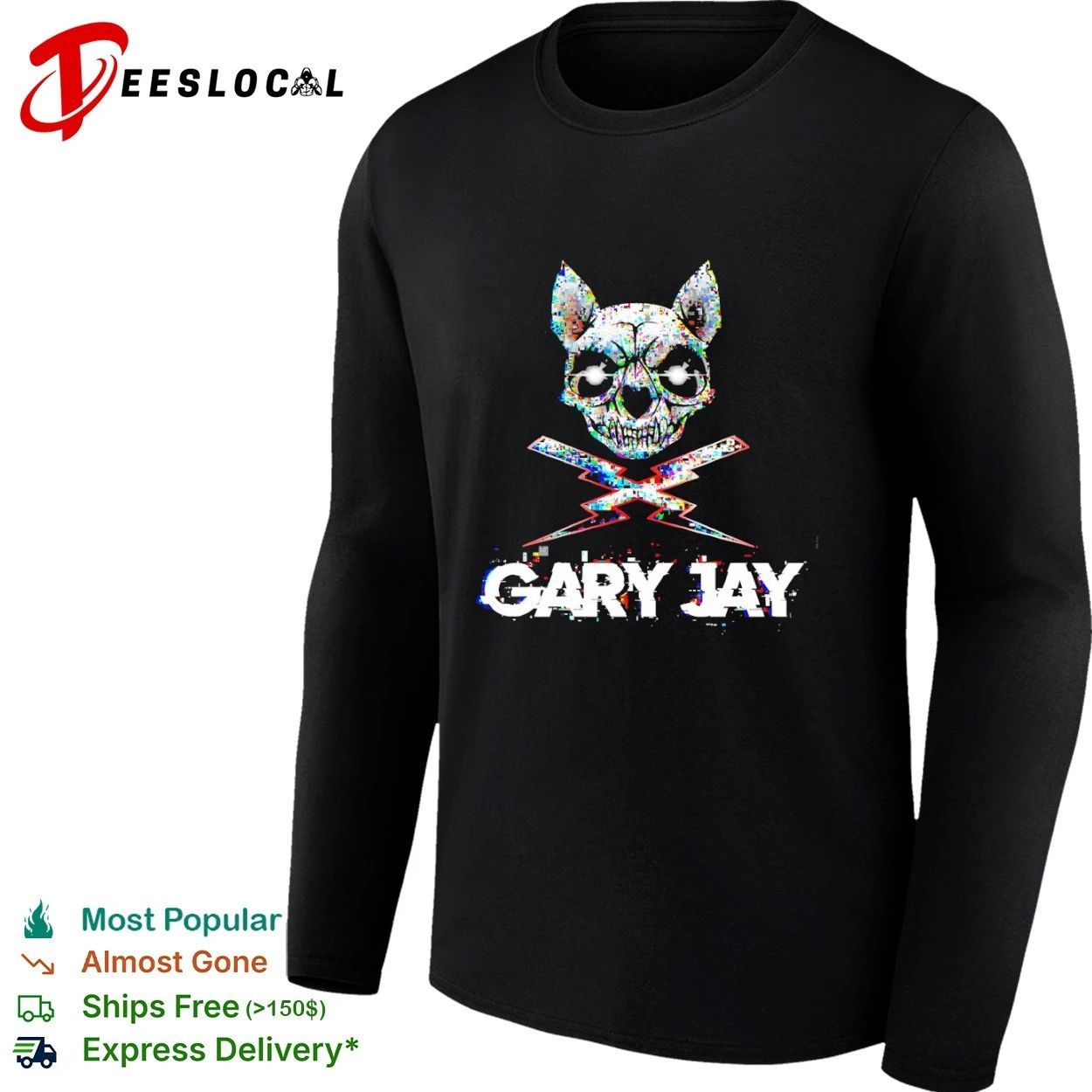 Gary Jay Glitch Skull Lightning Edgy T-shirt