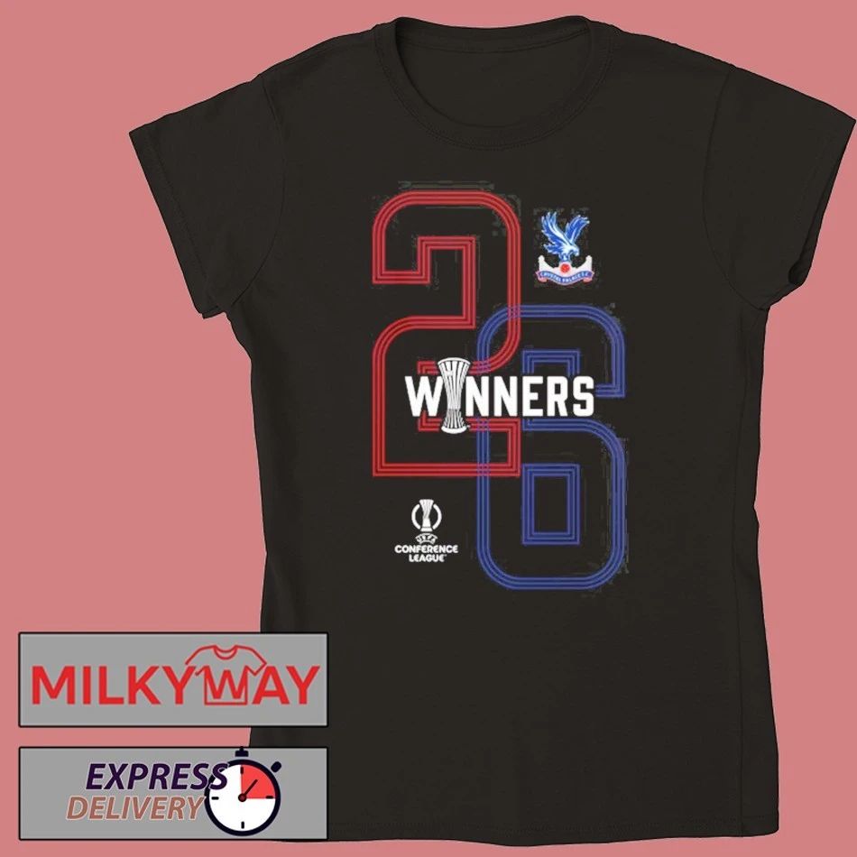 Crystal Palace 2026 UEFA Conference League Winners 26 Two Sided Black T-Shirt