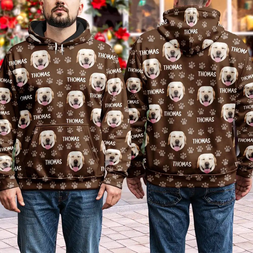 Custom Photo Funny Pet Face Pattern Dog Cat Family - Personalized Pullover Hoodie