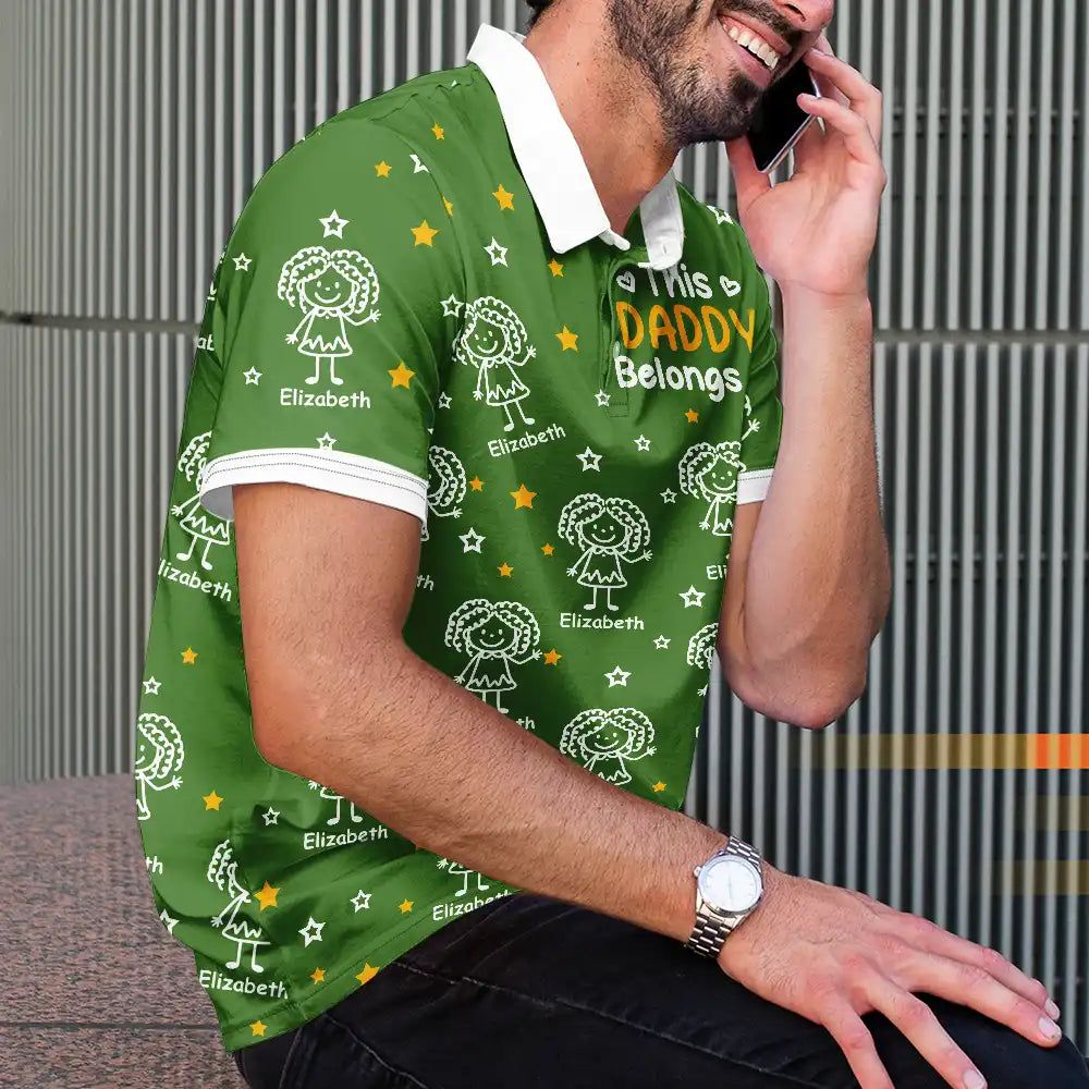 This Grandpa Dad Belongs To Kids Pet Stick Figures - Personalized Polo Shirt
