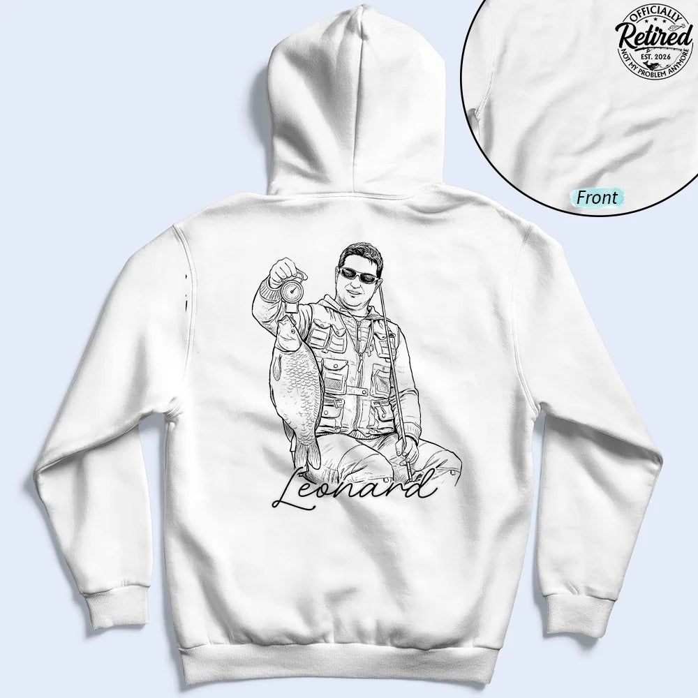 Custom Photo White Pencil Sketch Art O'Fishally Retired - Personalized T Shirt