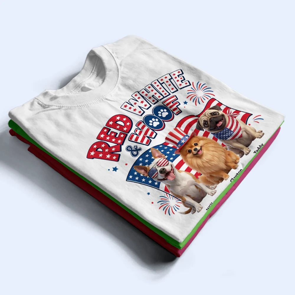 Custom Photo 3D Cartoon With US Accessories Red White Woof - Personalized T Shirt