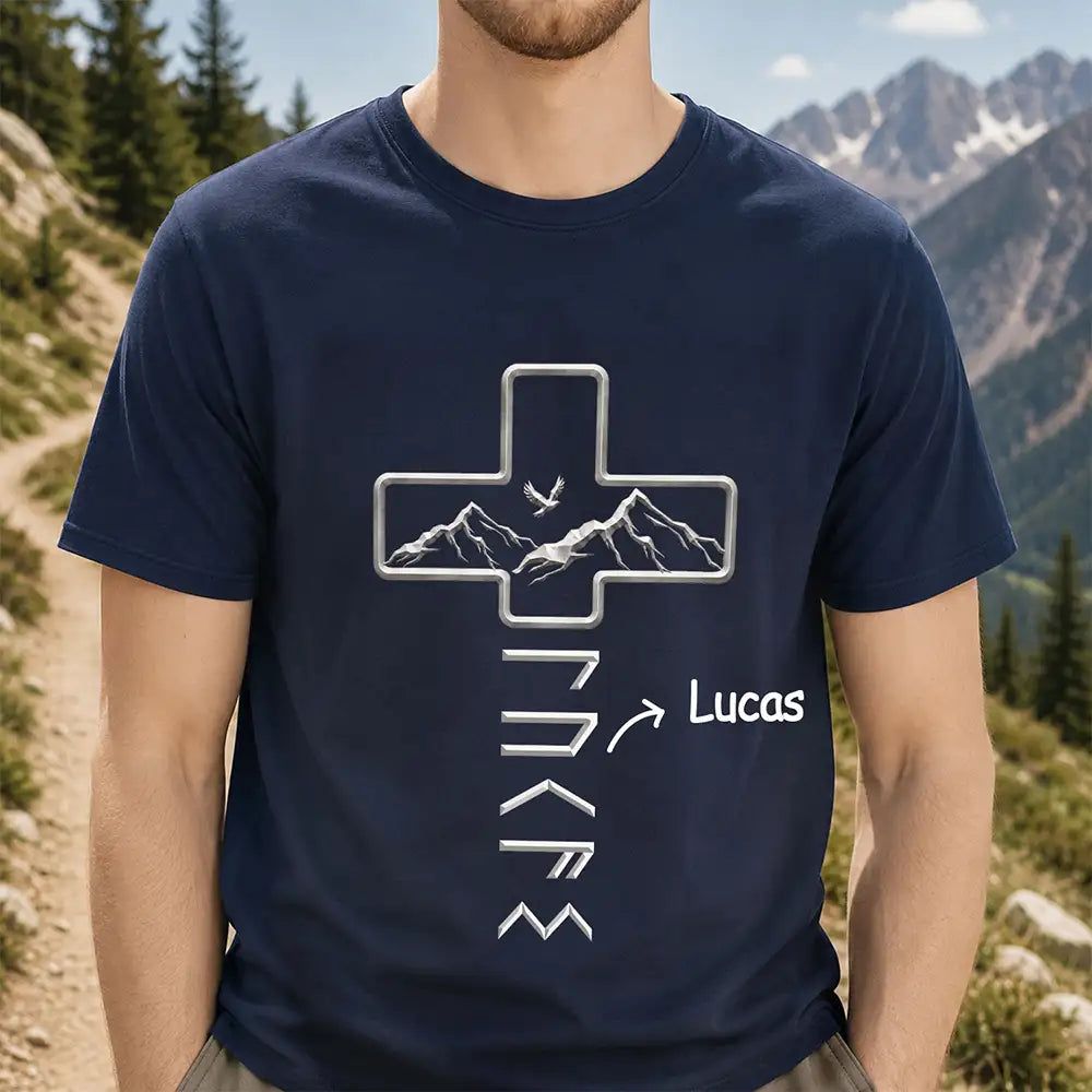 Faithful Cross And Name In Viking Runes - Personalized T Shirt