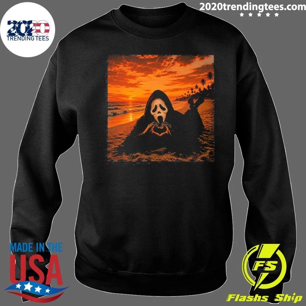Ghostface Beach Sunset Heart Hands Halloween 2026 Shirt