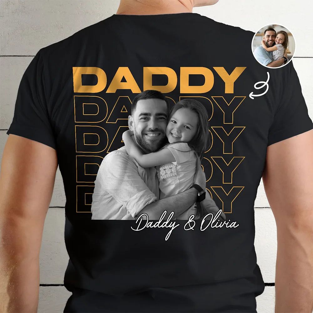 Custom Photo B&W Dad Grandpa Title - Personalized T Shirt