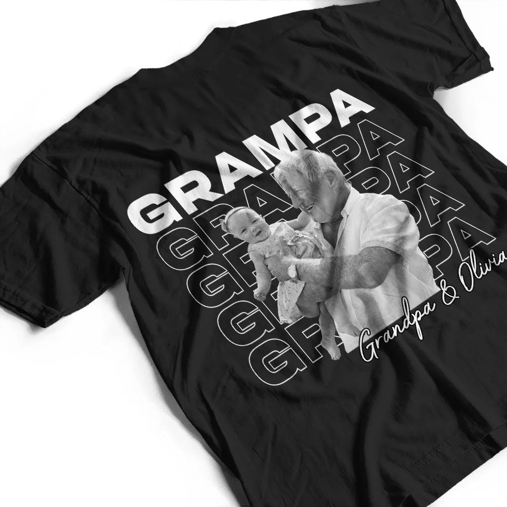 Custom Photo B&W Dad Grandpa Title - Personalized T Shirt
