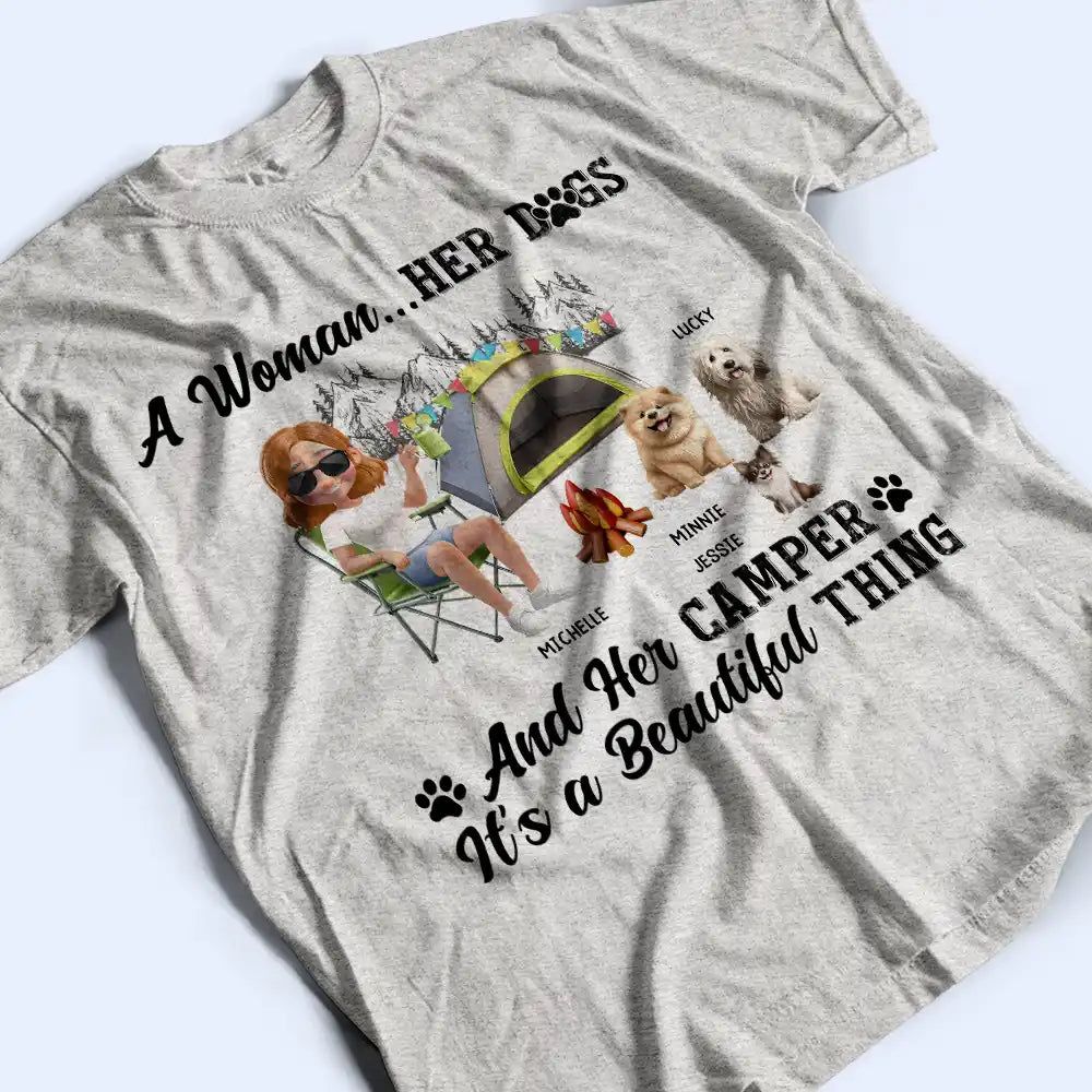 A Girl Her Dogs Camping - Personalized T Shirt