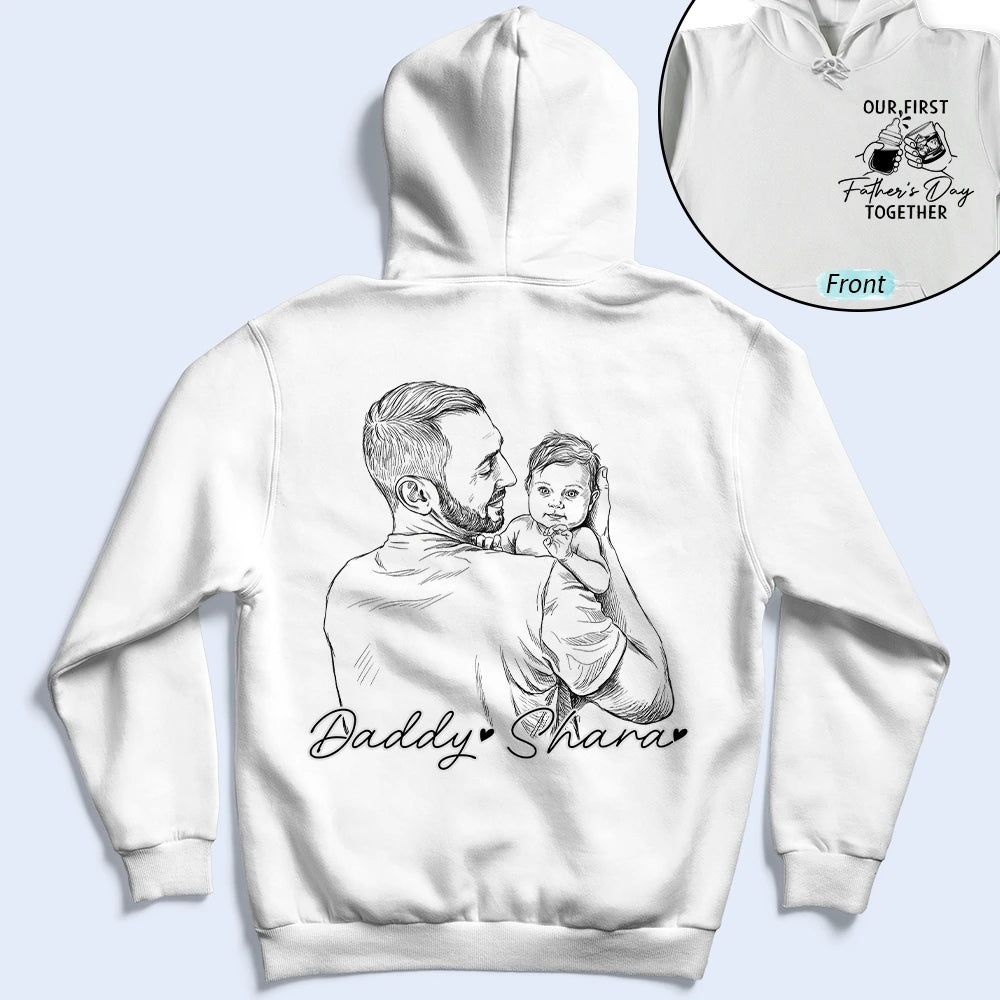 Custom Photo Pencil Sketch Our First Father's Day Together - Personalized T Shirt