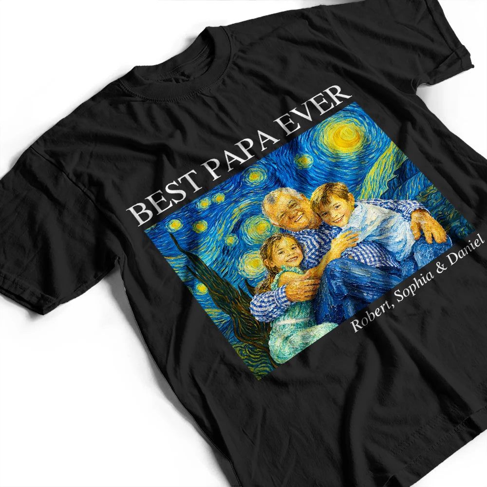 Custom Photo Starry Night Best Dad Papa Ever - Personalized T Shirt