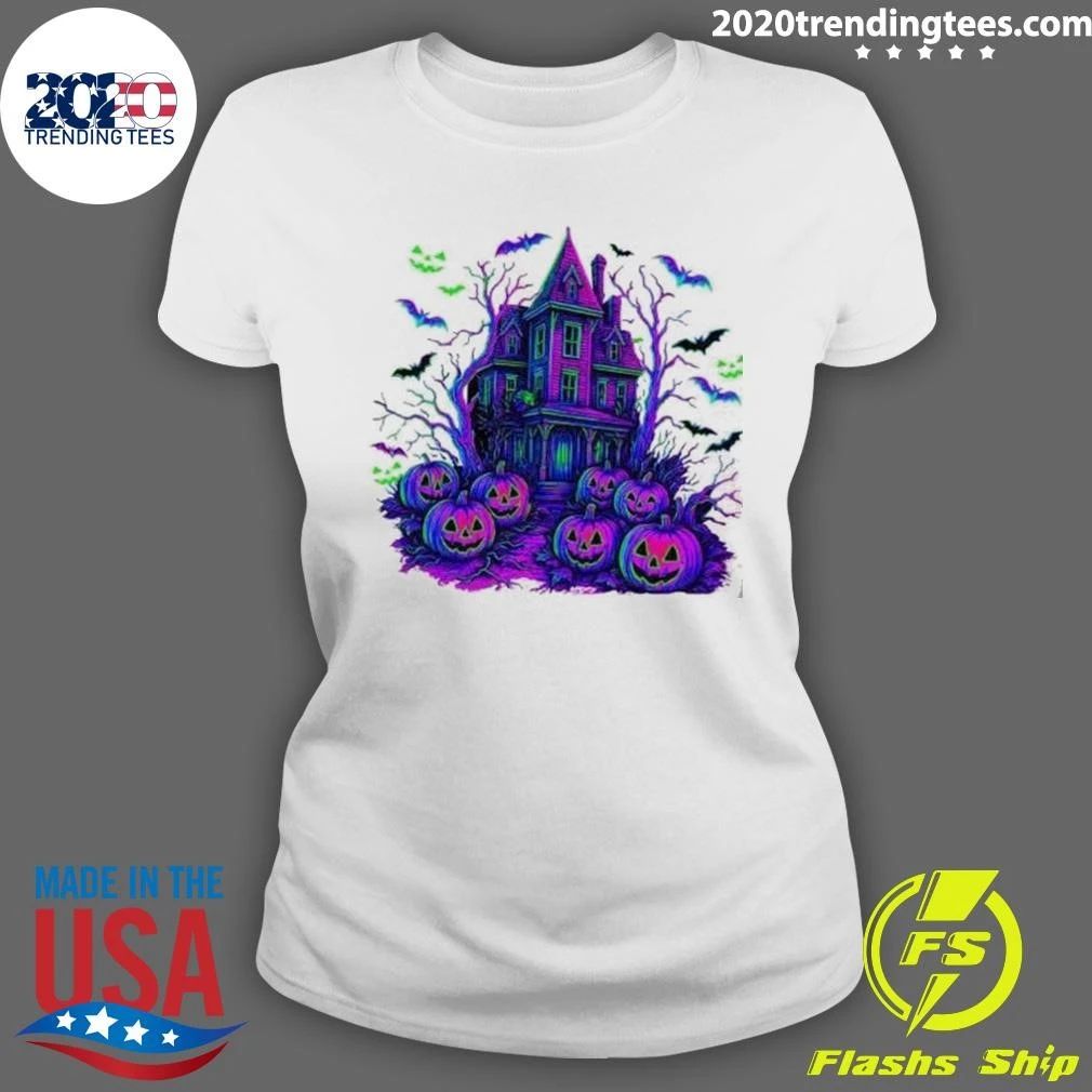 Halloween Bats Haunted House Retro Shirt