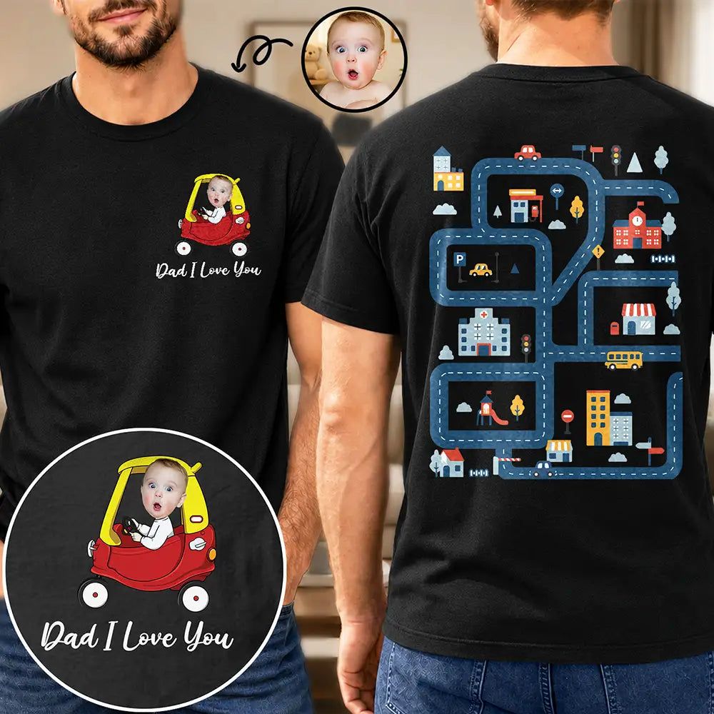 Custom Photo Funny Car Race On Back I Love You - Personalized T Shirt