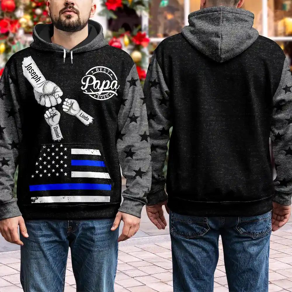 Stars And Stripes Dad Kid Hand Grunge - Personalized Pullover Hoodie