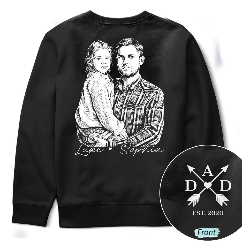 Custom Photo Bold Sketch Papa Dad Cross Arrows - Personalized T Shirt